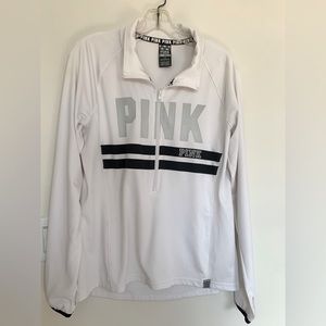 Pink 3/4 zip up white long sleeve top